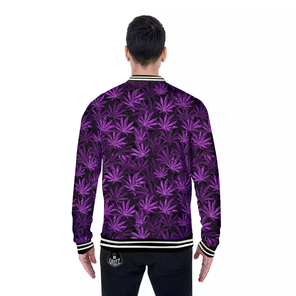 Marijuana Leaf Purple Print Pattern Baseball Jacket-grizzshop