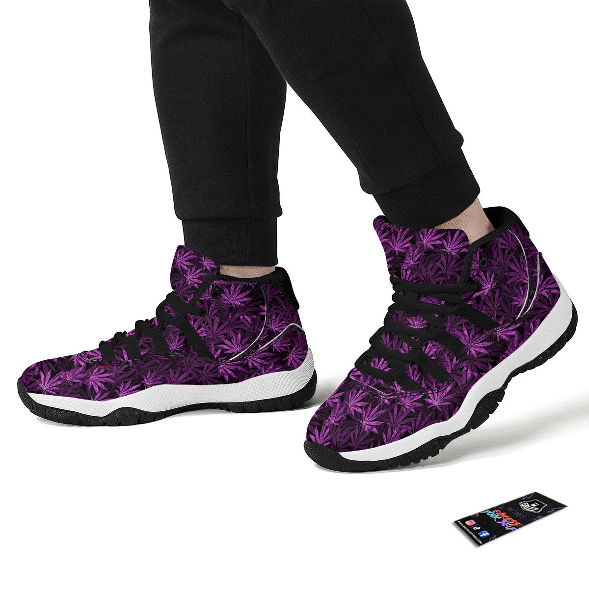 Marijuana Leaf Purple Print Pattern Black Bball Shoes-grizzshop