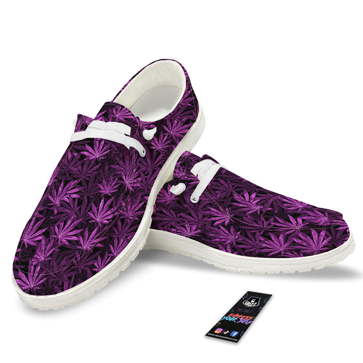Marijuana Leaf Purple Print Pattern Black Loafers-grizzshop