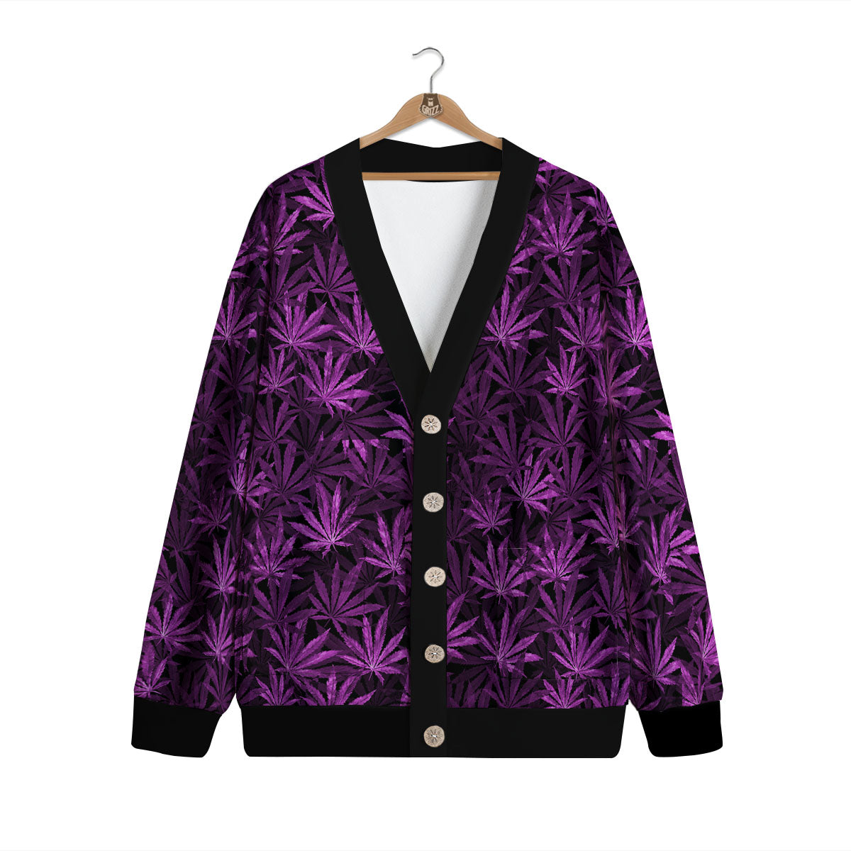 Marijuana Leaf Purple Print Pattern Cardigan-grizzshop