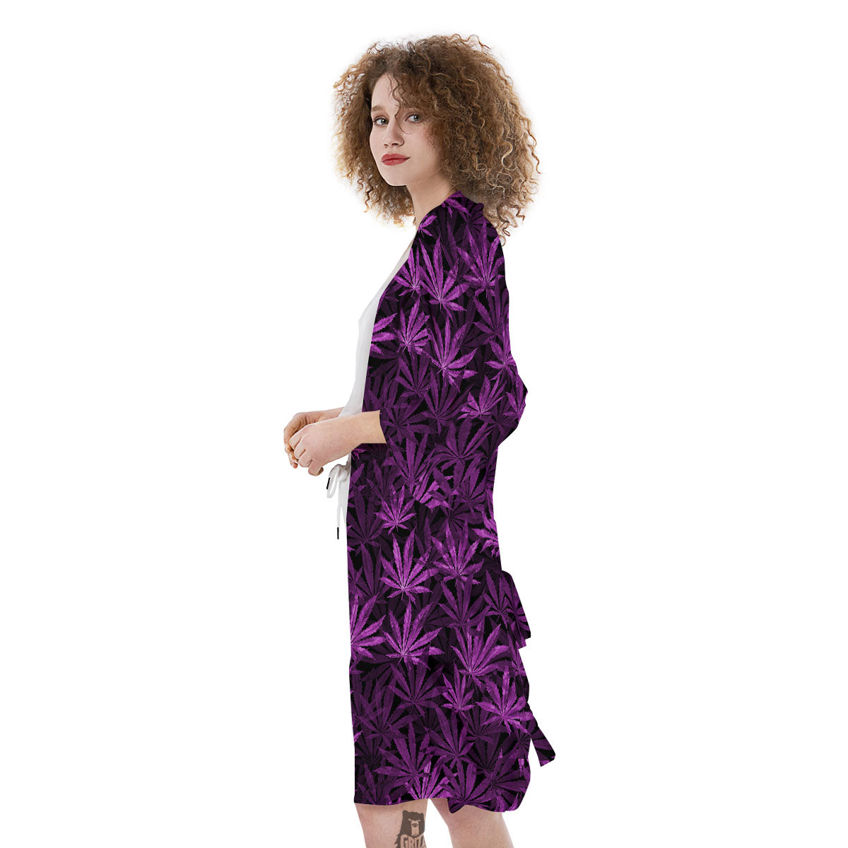 Marijuana Leaf Purple Print Pattern Kimono-grizzshop