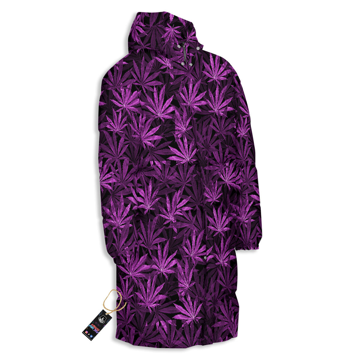 Marijuana Leaf Purple Print Pattern Long Down Jacket-grizzshop