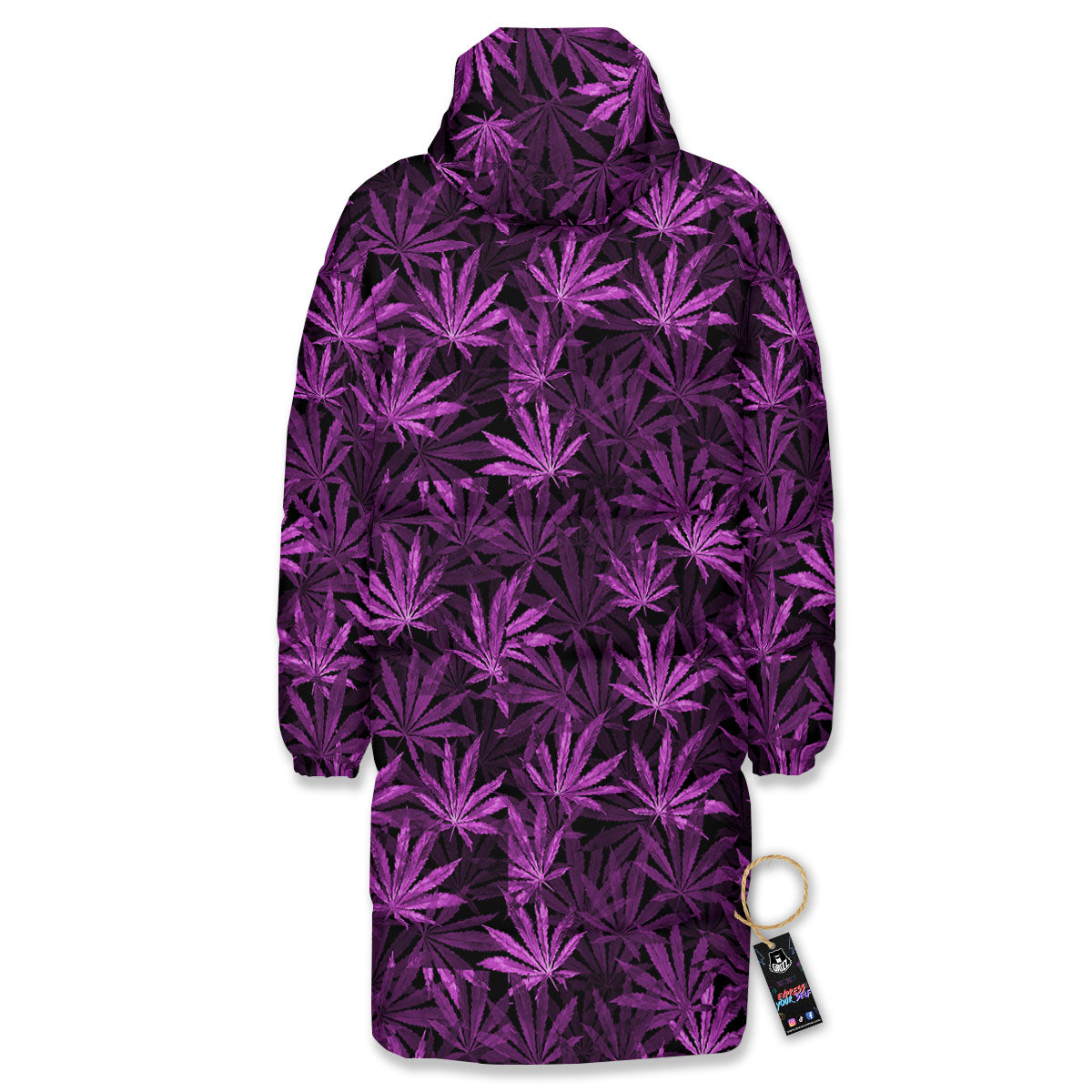 Marijuana Leaf Purple Print Pattern Long Down Jacket-grizzshop