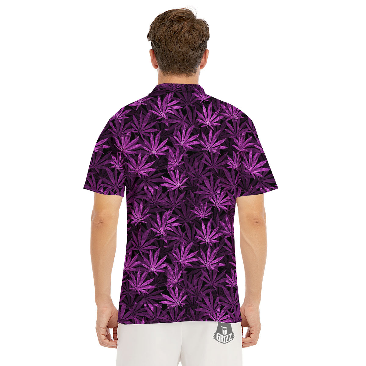 Marijuana Leaf Purple Print Pattern Men's Golf Shirts-grizzshop