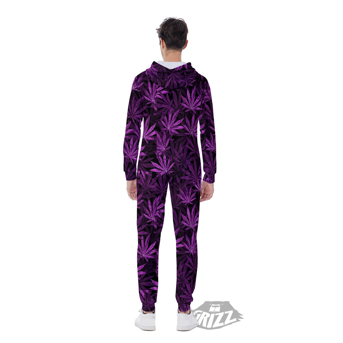 Marijuana Leaf Purple Print Pattern Men's Jumpsuit-grizzshop
