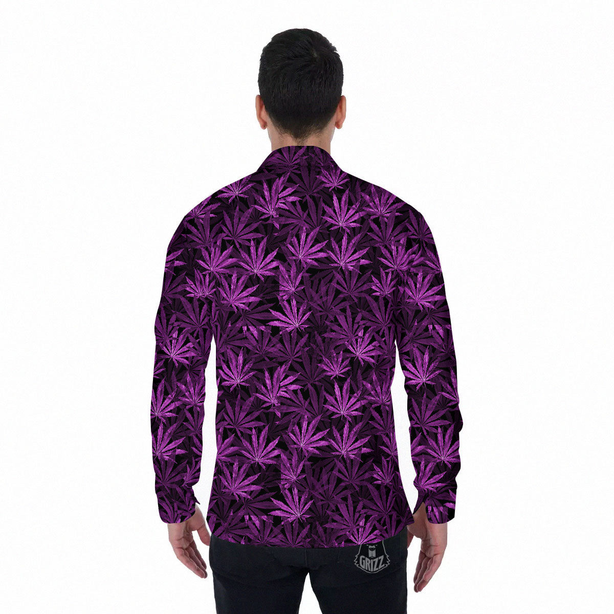 Marijuana Leaf Purple Print Pattern Men's Long Sleeve Shirts-grizzshop