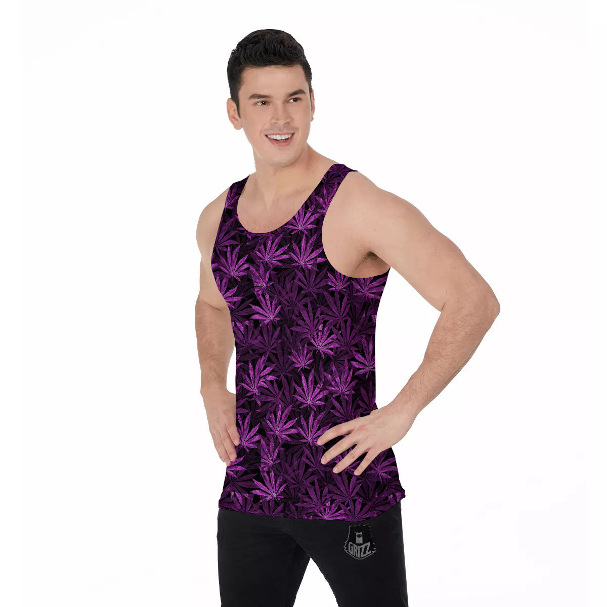Marijuana Leaf Purple Print Pattern Men's Tank Top-grizzshop
