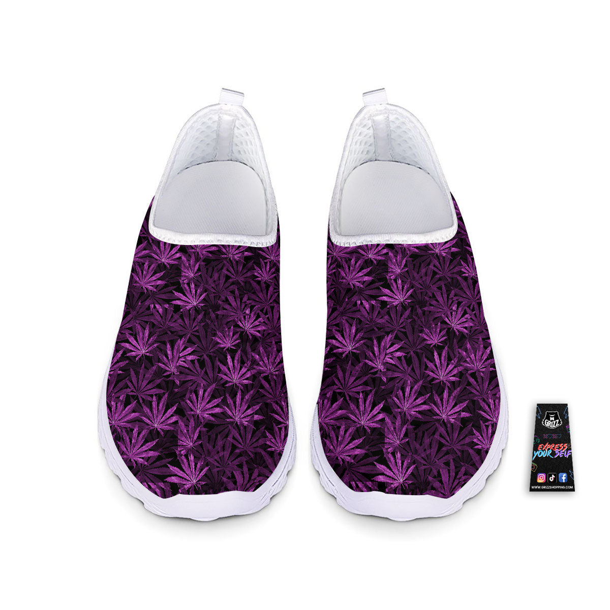 Marijuana Leaf Purple Print Pattern Nurse Shoes-grizzshop