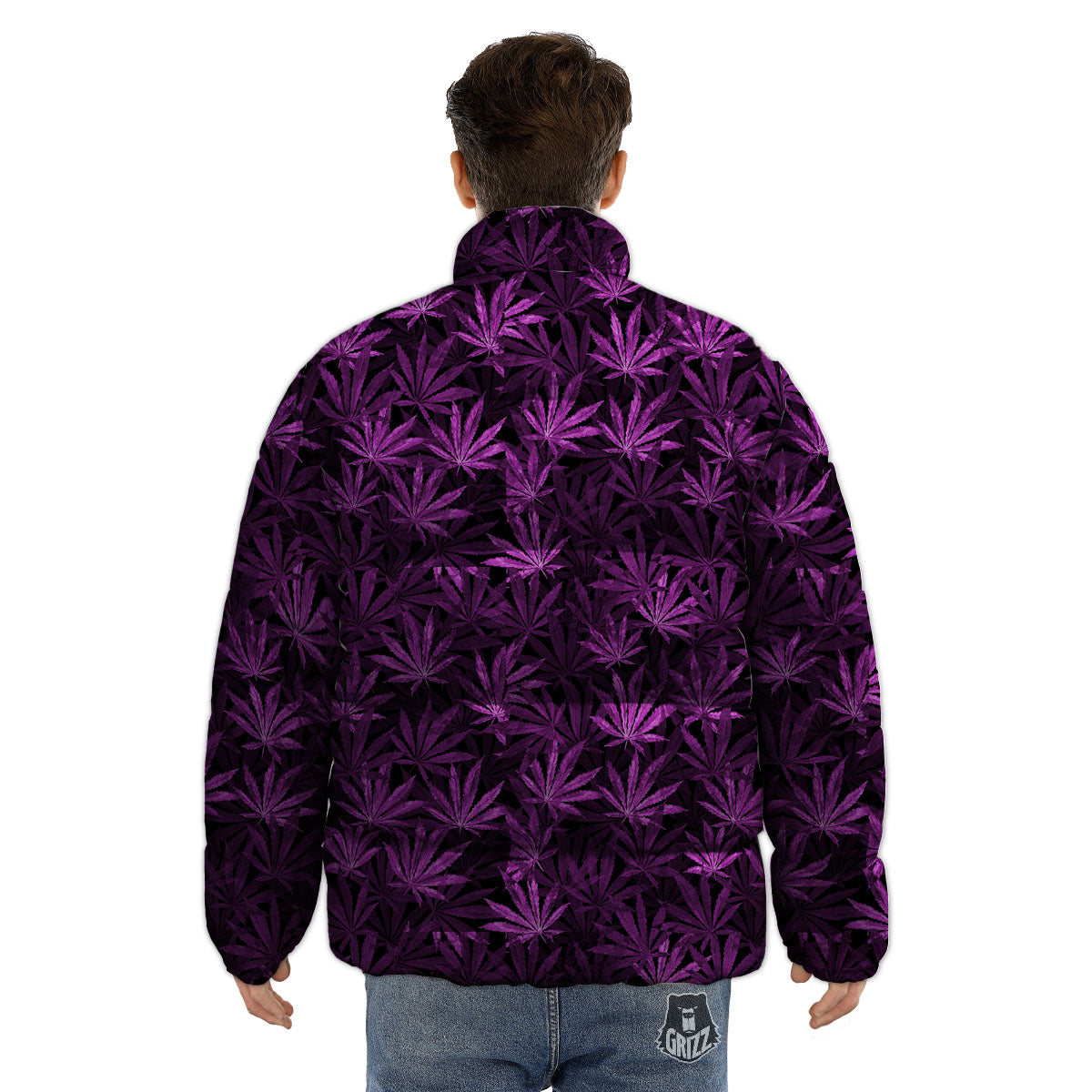 Marijuana Leaf Purple Print Pattern Puffer Jacket-grizzshop