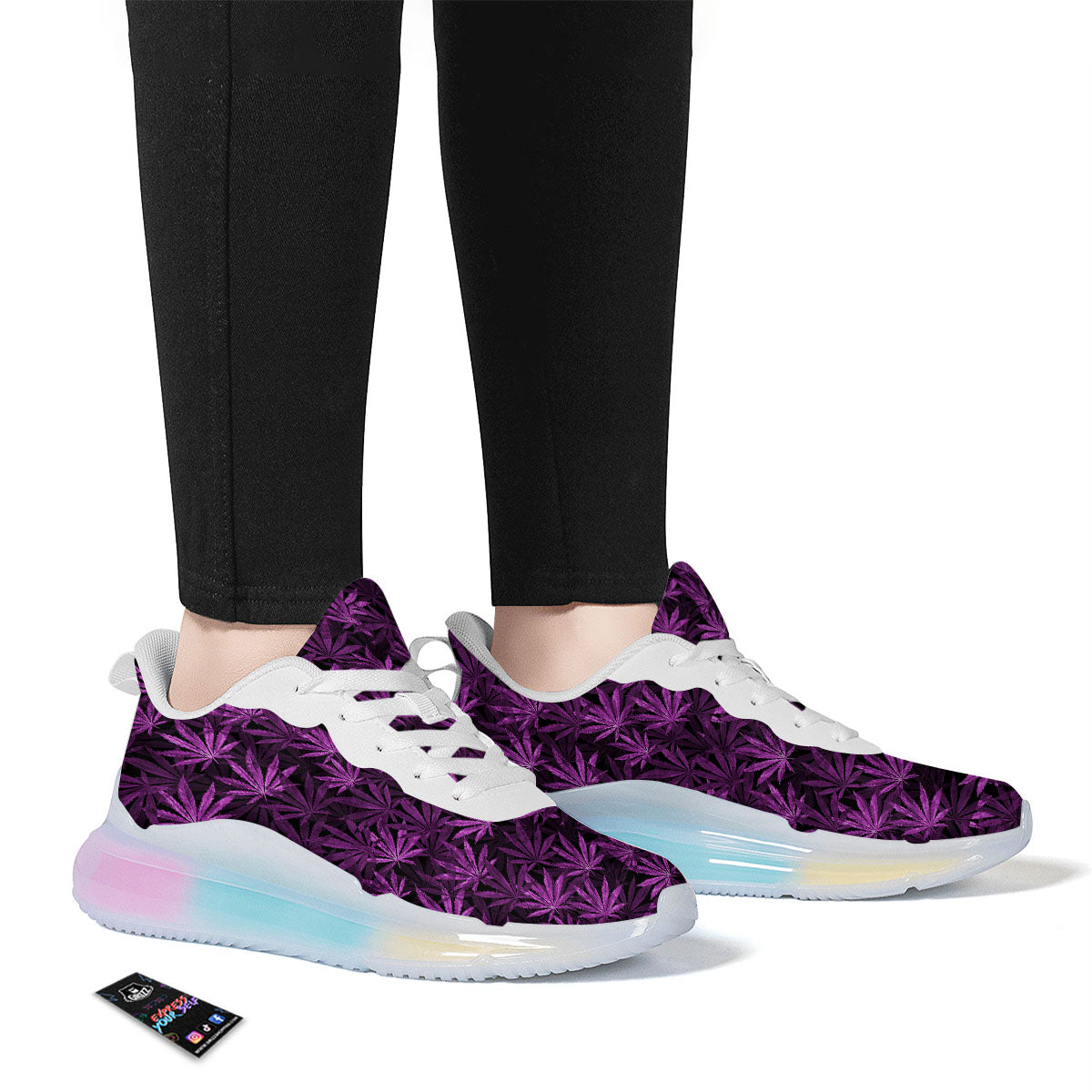 Marijuana Leaf Purple Print Pattern Running Sneakers-grizzshop