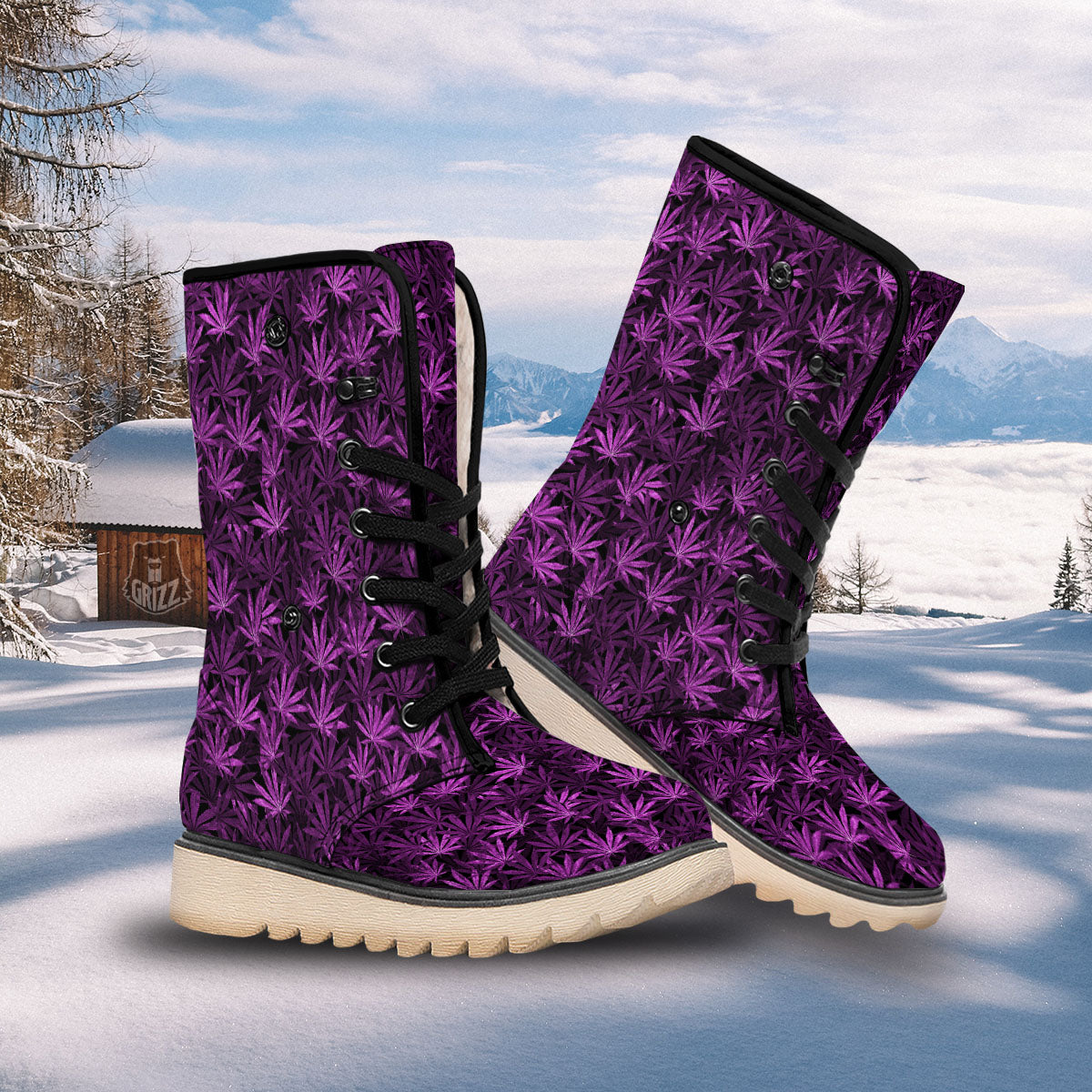 Marijuana Leaf Purple Print Pattern Snow Boots-grizzshop