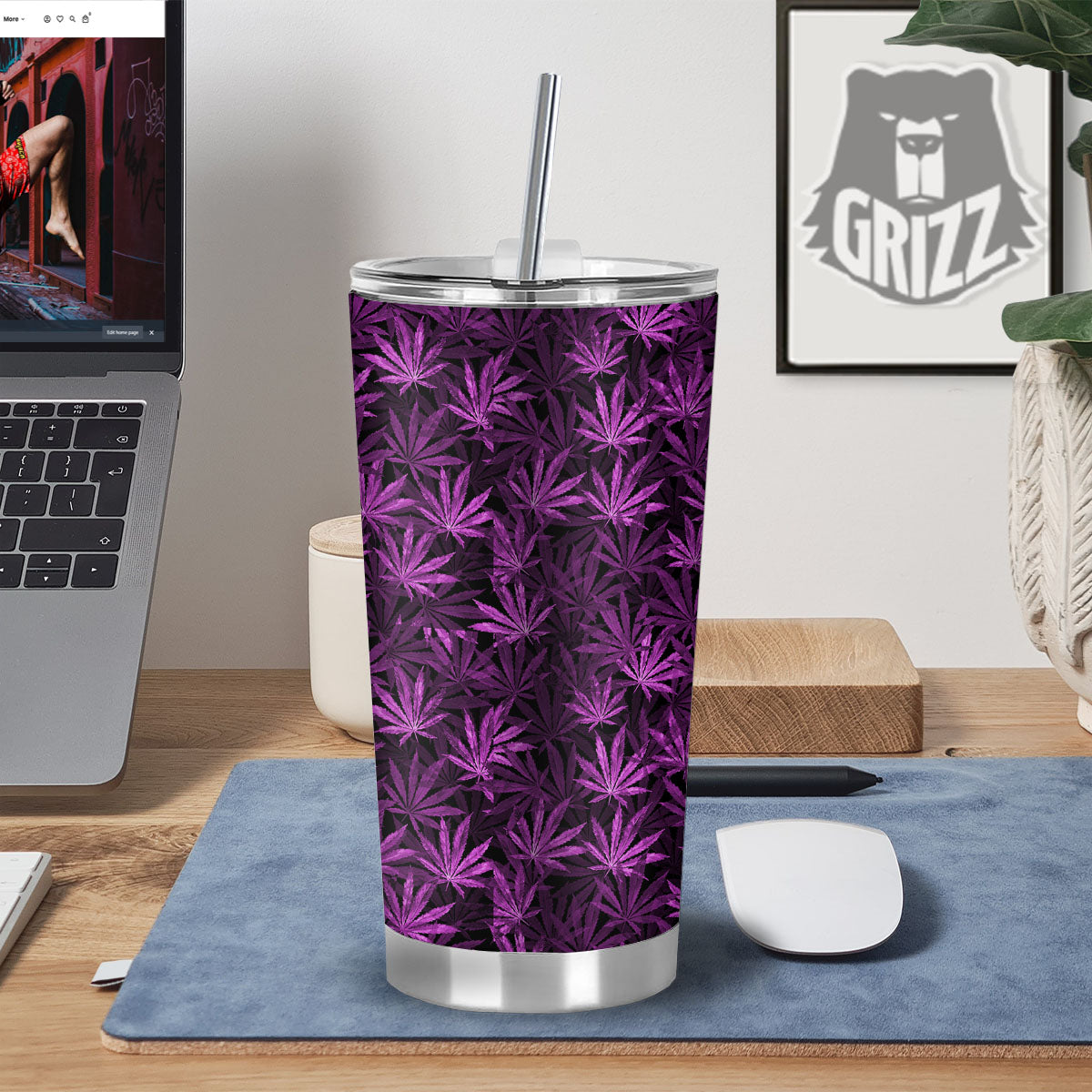 Marijuana Leaf Purple Print Pattern Tumbler-grizzshop