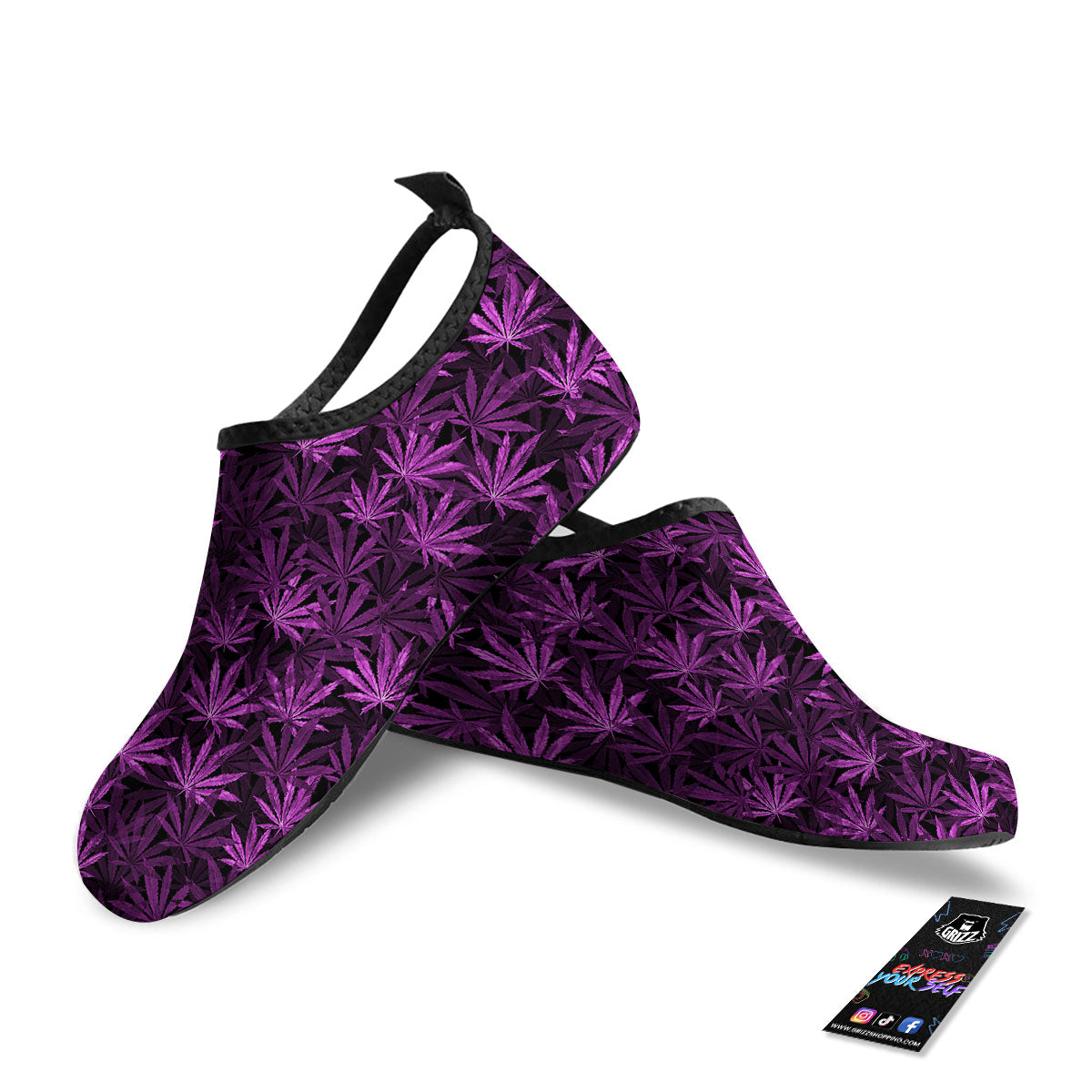 Marijuana Leaf Purple Print Pattern Water Shoes-grizzshop