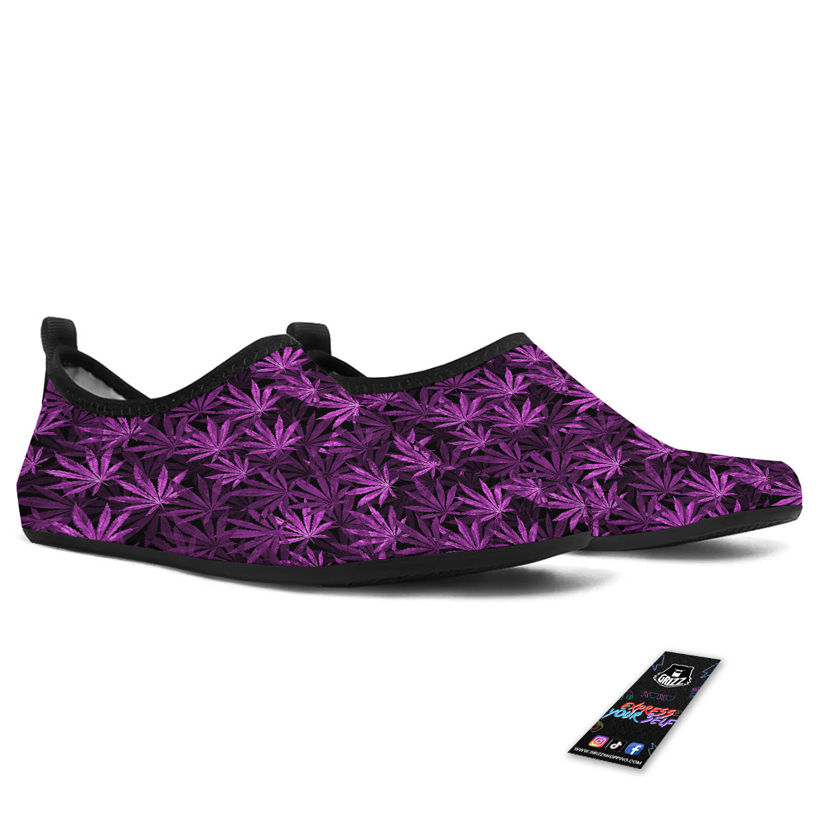 Marijuana Leaf Purple Print Pattern Water Shoes-grizzshop