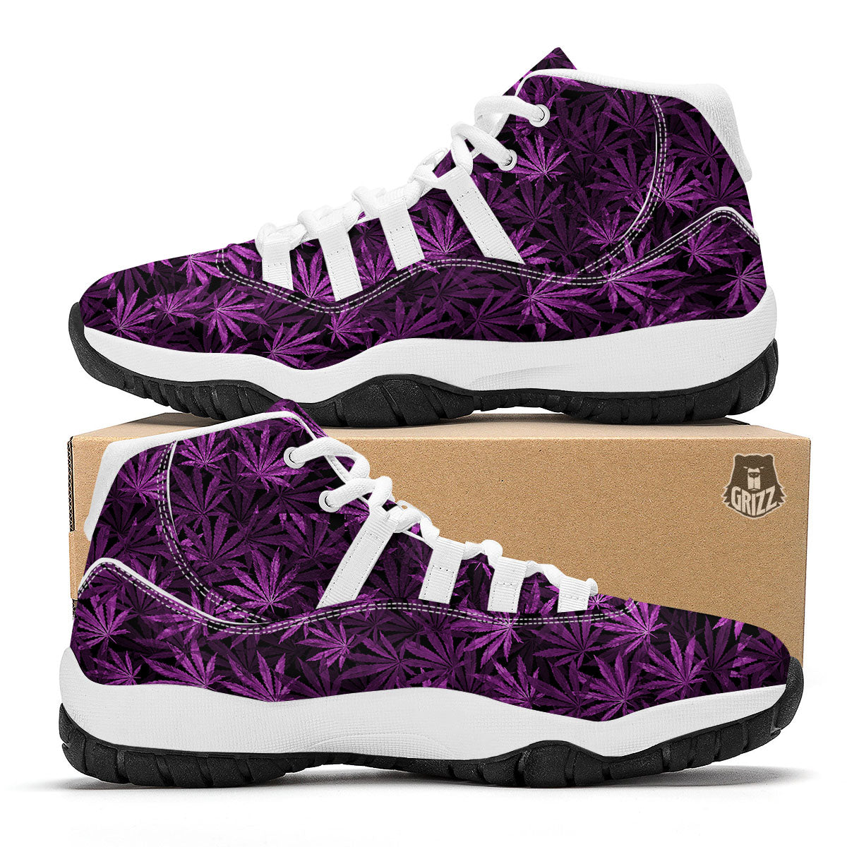 Marijuana Leaf Purple Print Pattern White Bball Shoes-grizzshop