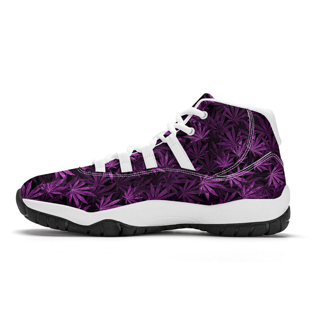 Marijuana Leaf Purple Print Pattern White Bball Shoes-grizzshop