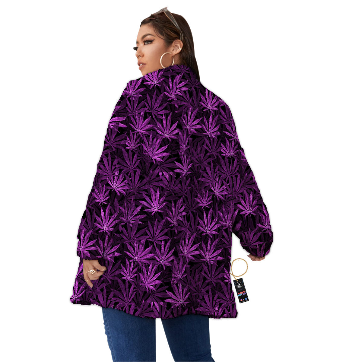 Marijuana Leaf Purple Print Pattern Women's Sherpa Jacket-grizzshop