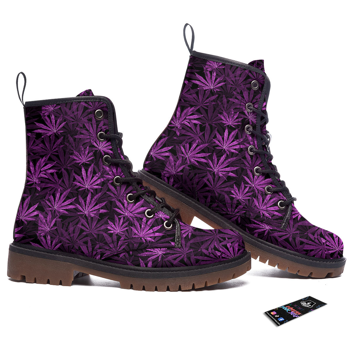 Marijuana Leaf Purple Print Pattern Work Boots-grizzshop