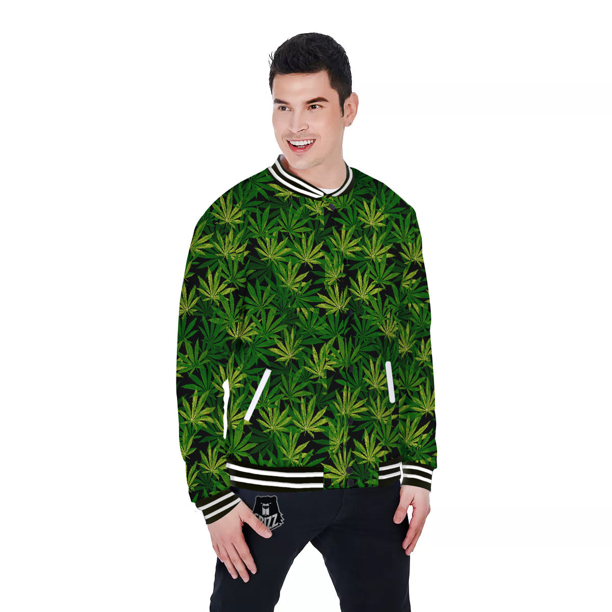 Marijuana Leaf Watercolor Print Pattern Baseball Jacket-grizzshop