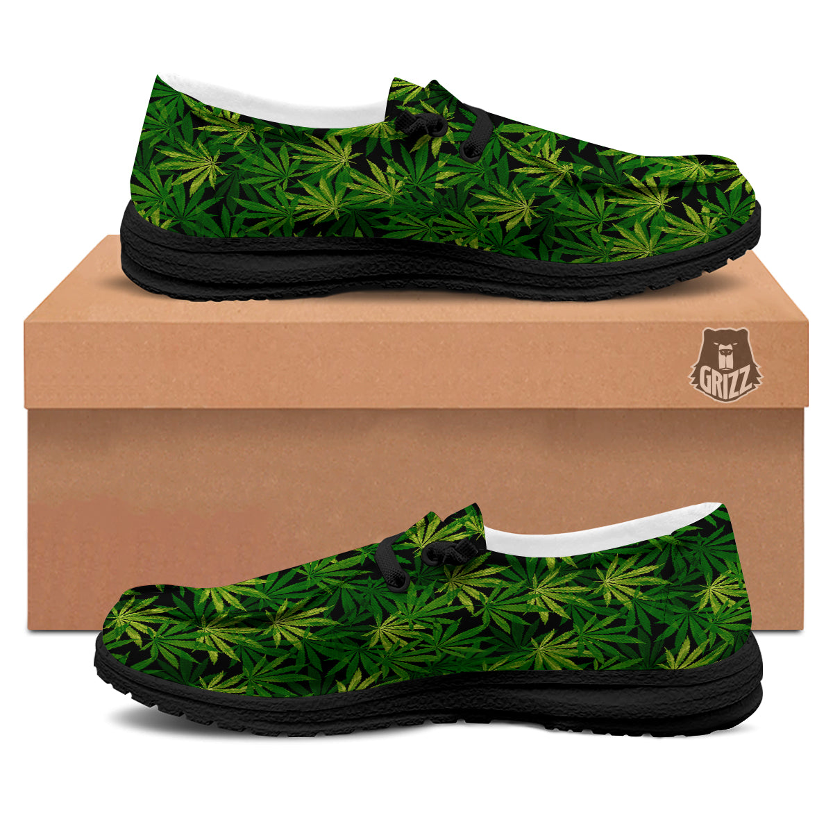 Marijuana Leaf Watercolor Print Pattern Black Loafers-grizzshop