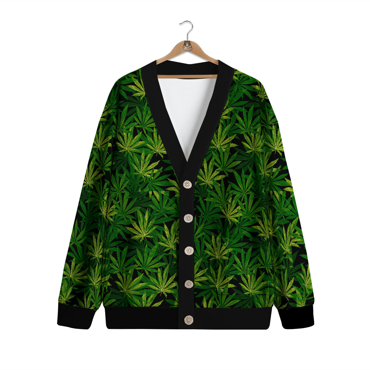 Marijuana Leaf Watercolor Print Pattern Cardigan-grizzshop