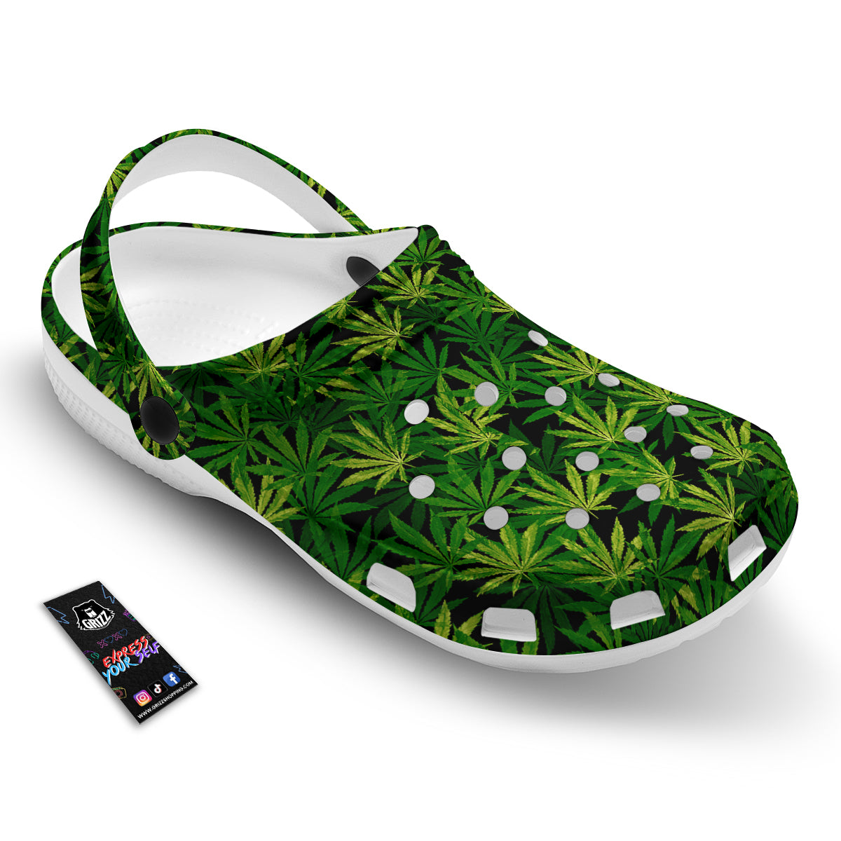 Marijuana Leaf Watercolor Print Pattern Clog-grizzshop
