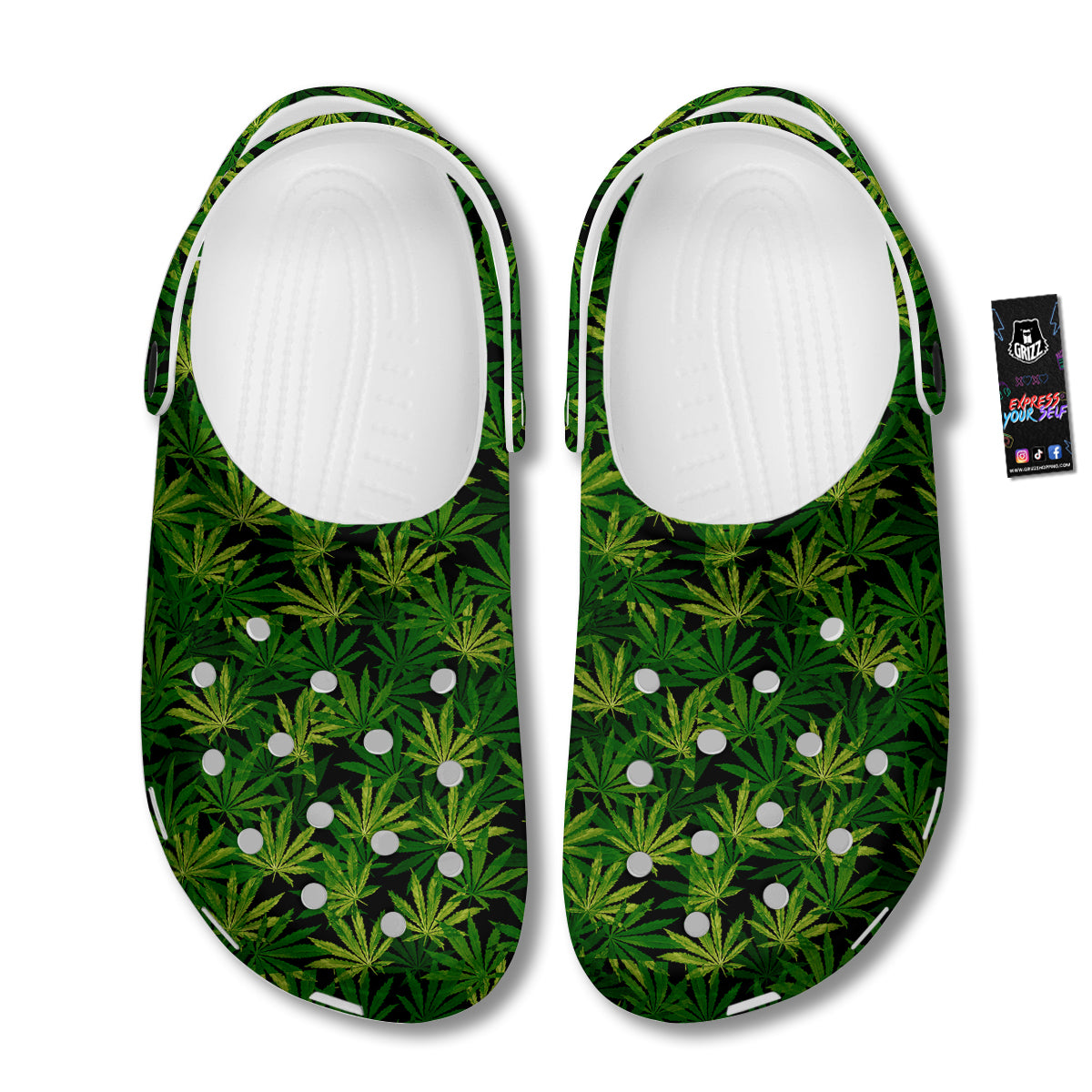 Marijuana Leaf Watercolor Print Pattern Clog-grizzshop