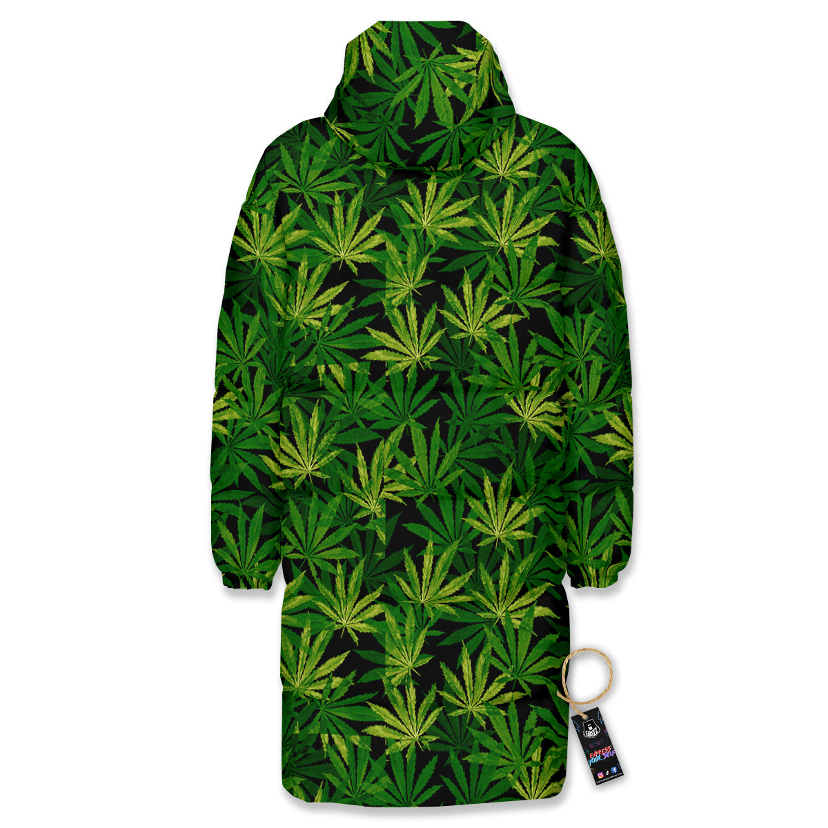 Marijuana Leaf Watercolor Print Pattern Long Down Jacket-grizzshop