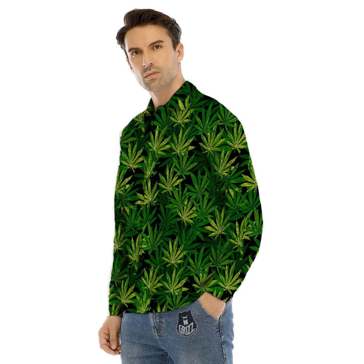 Marijuana Leaf Watercolor Print Pattern Men's Dress Shirts-grizzshop