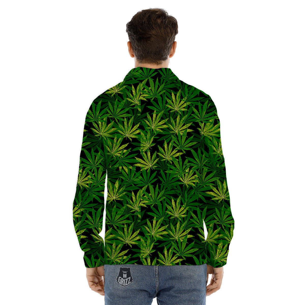 Marijuana Leaf Watercolor Print Pattern Men's Dress Shirts-grizzshop