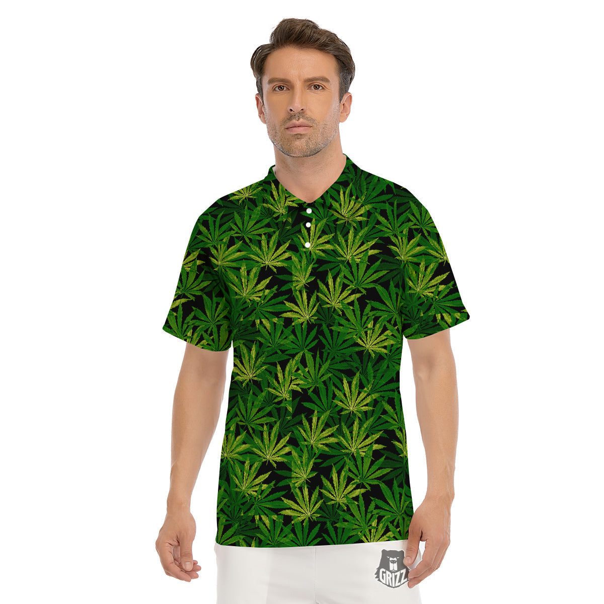 Marijuana Leaf Watercolor Print Pattern Men's Golf Shirts-grizzshop