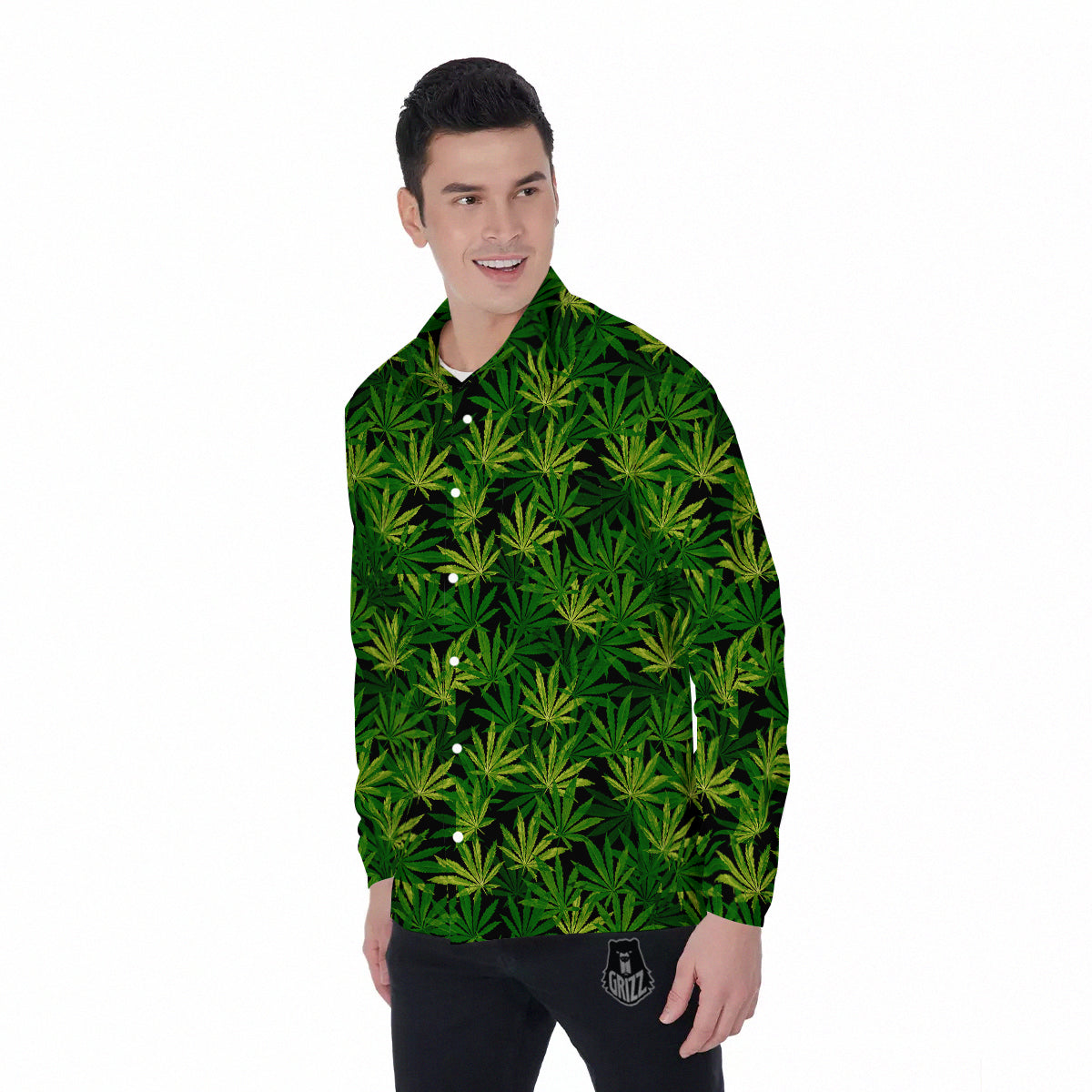 Marijuana Leaf Watercolor Print Pattern Men's Long Sleeve Shirts-grizzshop