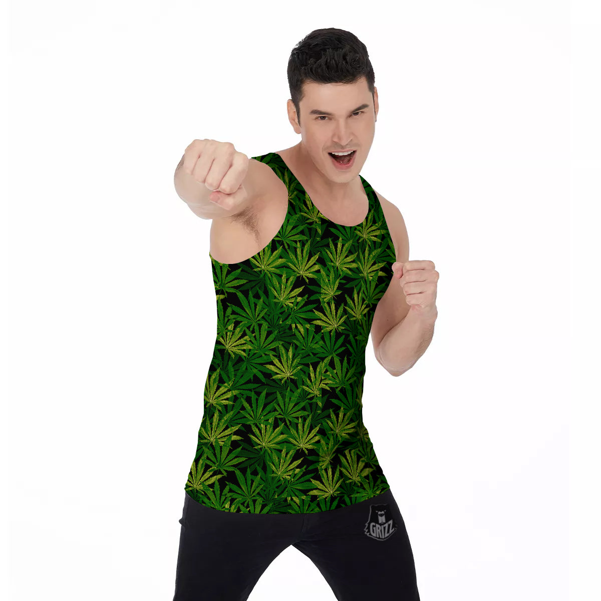 Marijuana Leaf Watercolor Print Pattern Men's Tank Top-grizzshop
