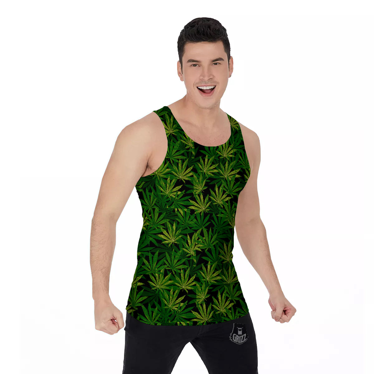 Marijuana Leaf Watercolor Print Pattern Men's Tank Top-grizzshop
