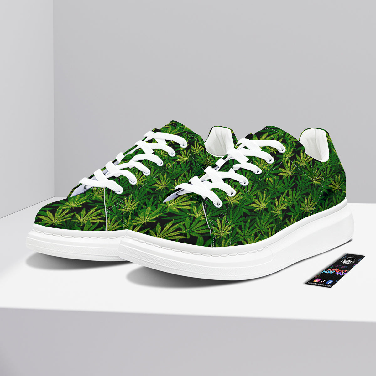 Marijuana Leaf Watercolor Print Pattern Platform Shoes-grizzshop