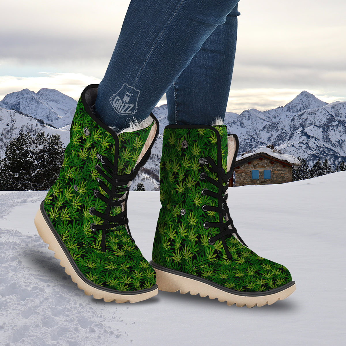 Marijuana Leaf Watercolor Print Pattern Snow Boots-grizzshop