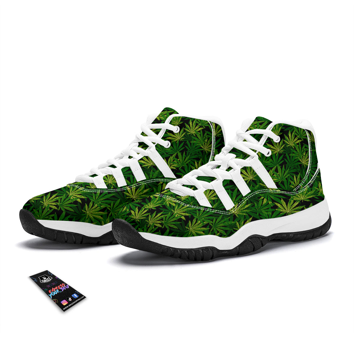 Marijuana Leaf Watercolor Print Pattern White Bball Shoes-grizzshop