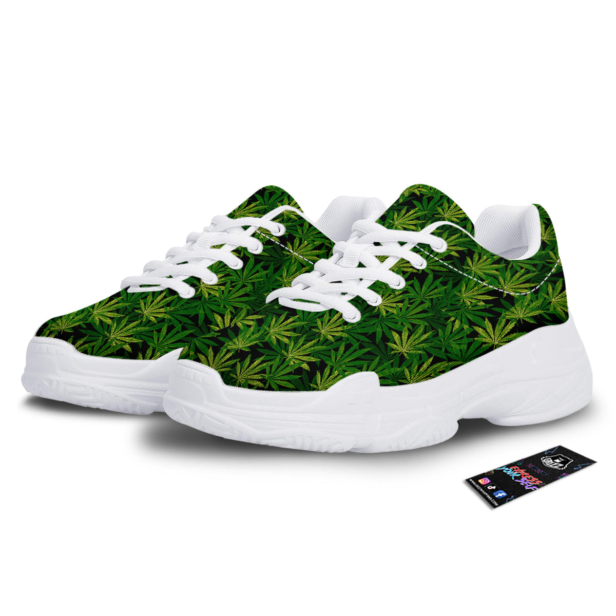 Marijuana Leaf Watercolor Print Pattern White Chunky Shoes-grizzshop
