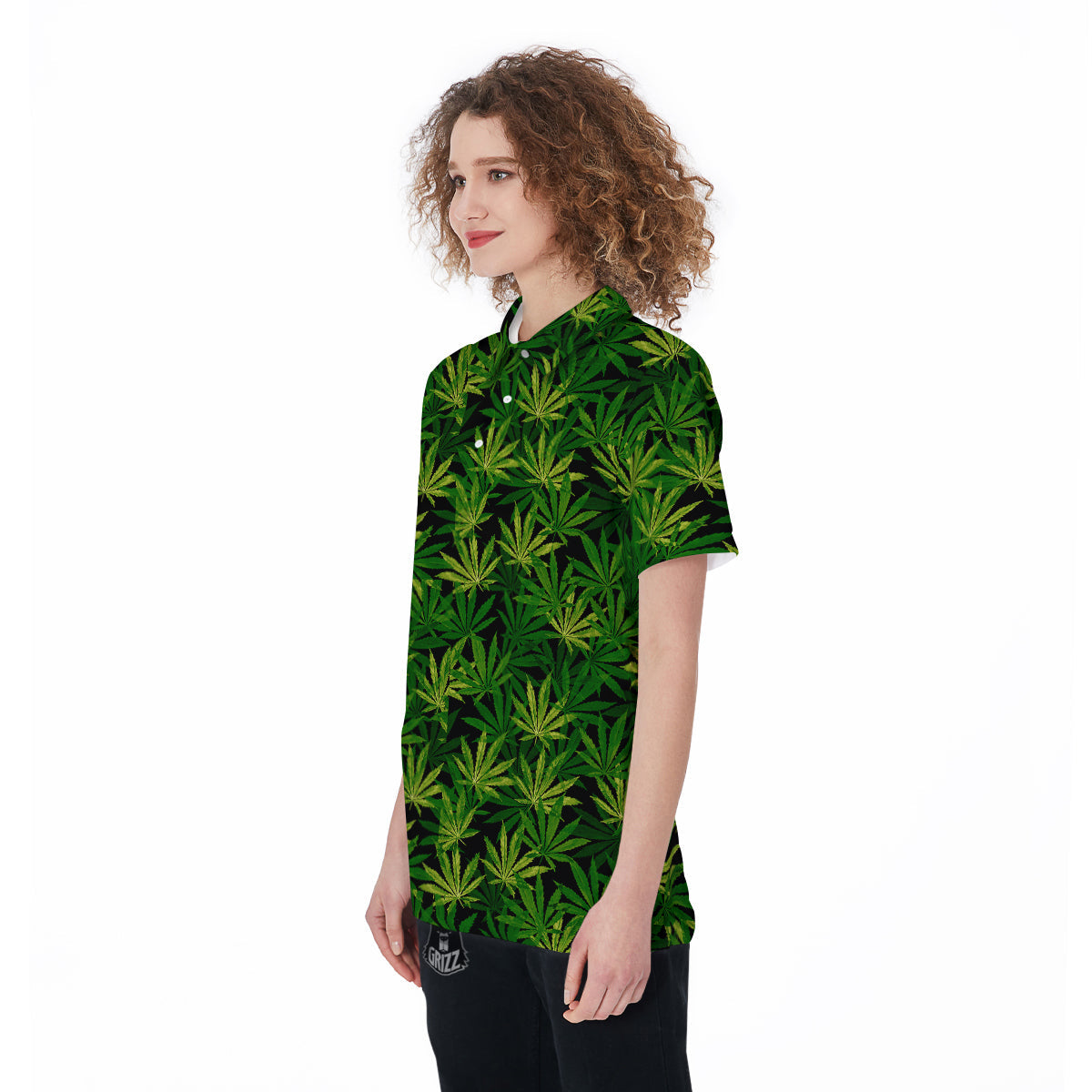 Marijuana Leaf Watercolor Print Pattern Women's Golf Shirts-grizzshop