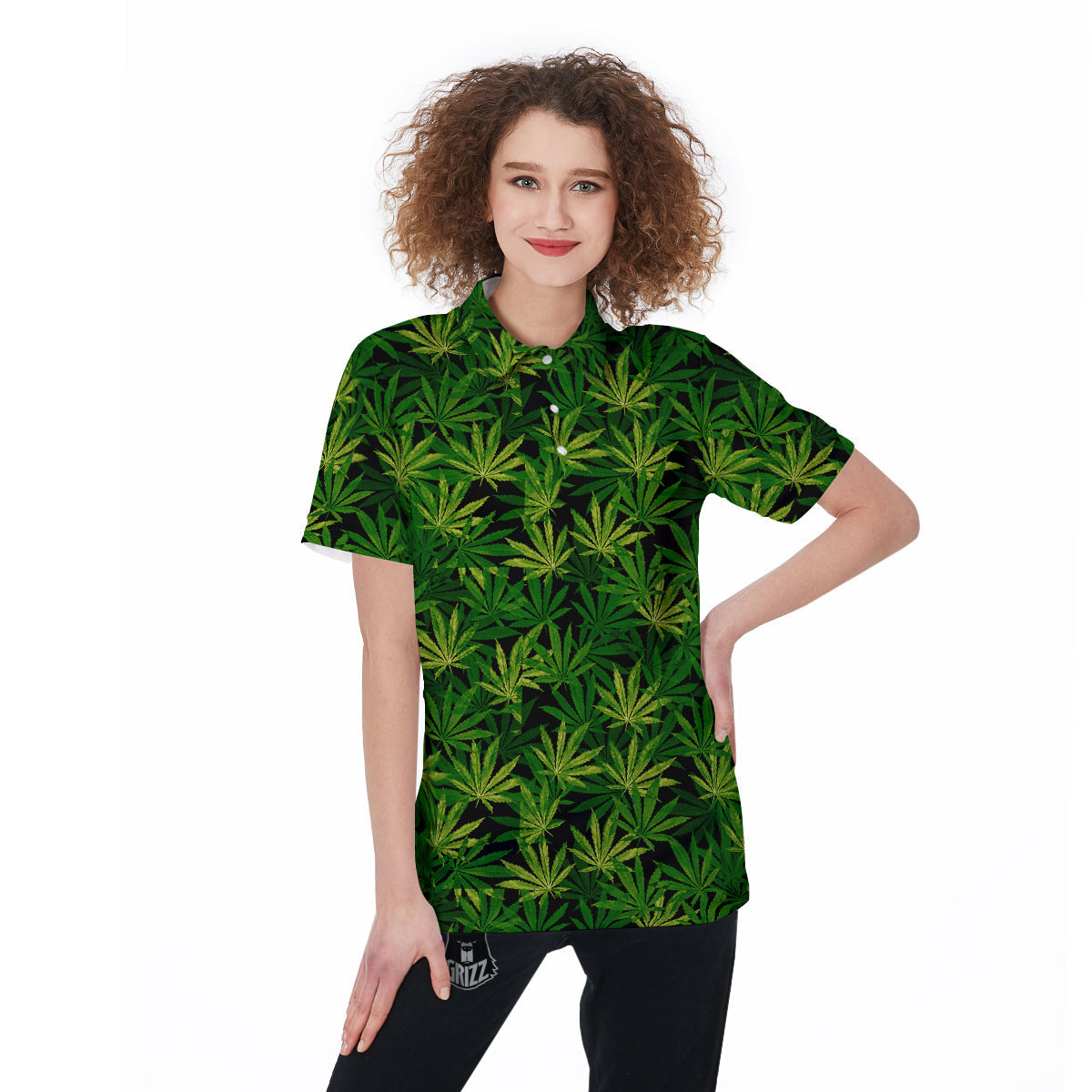 Marijuana Leaf Watercolor Print Pattern Women's Golf Shirts-grizzshop