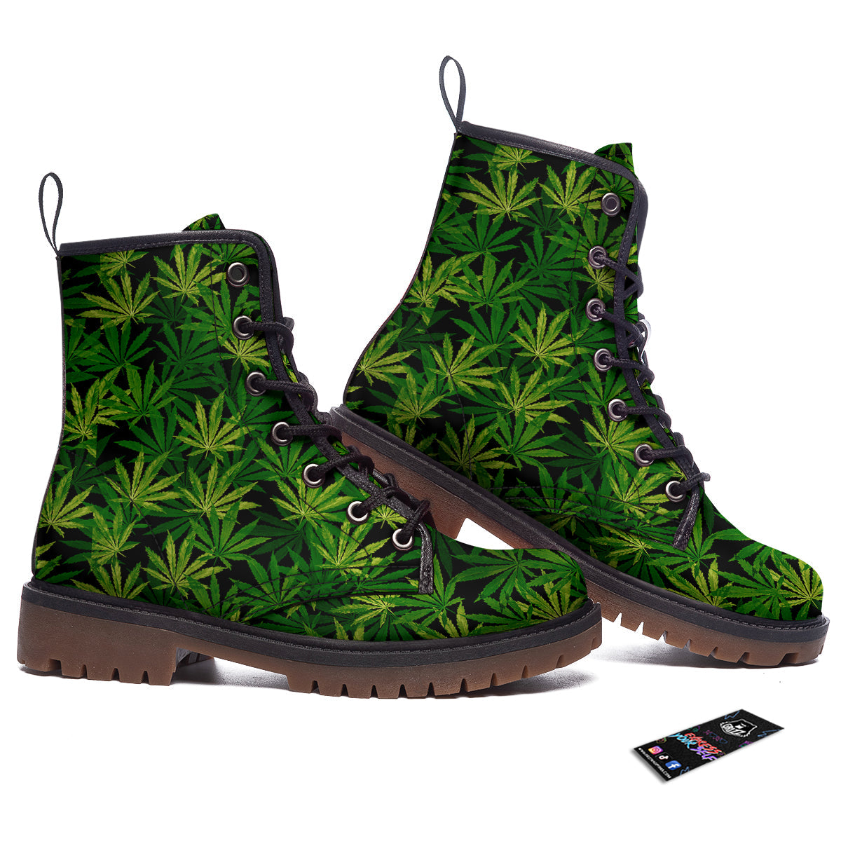 Marijuana Leaf Watercolor Print Pattern Work Boots-grizzshop