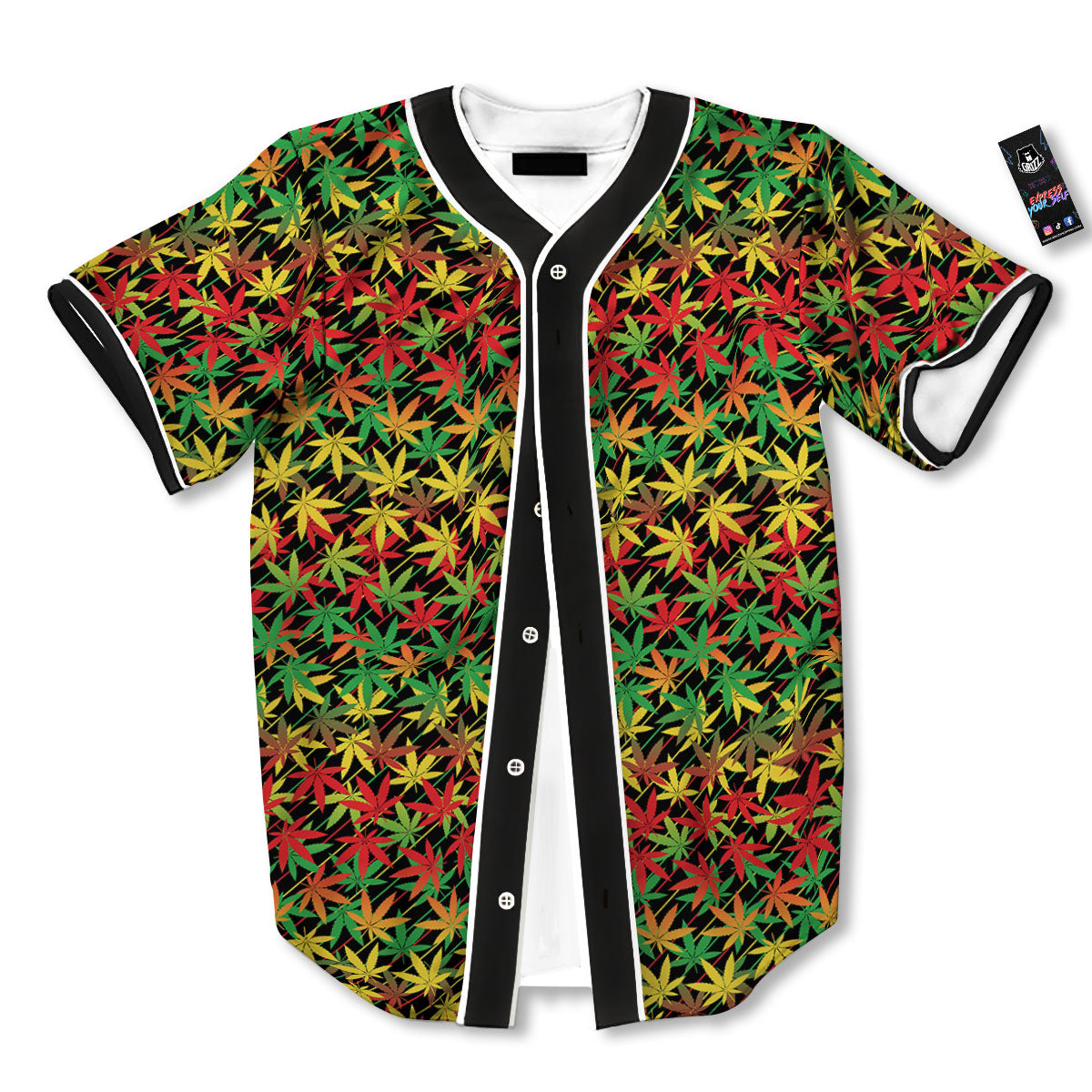 Marijuana Rasta Print Pattern Baseball Jersey-grizzshop