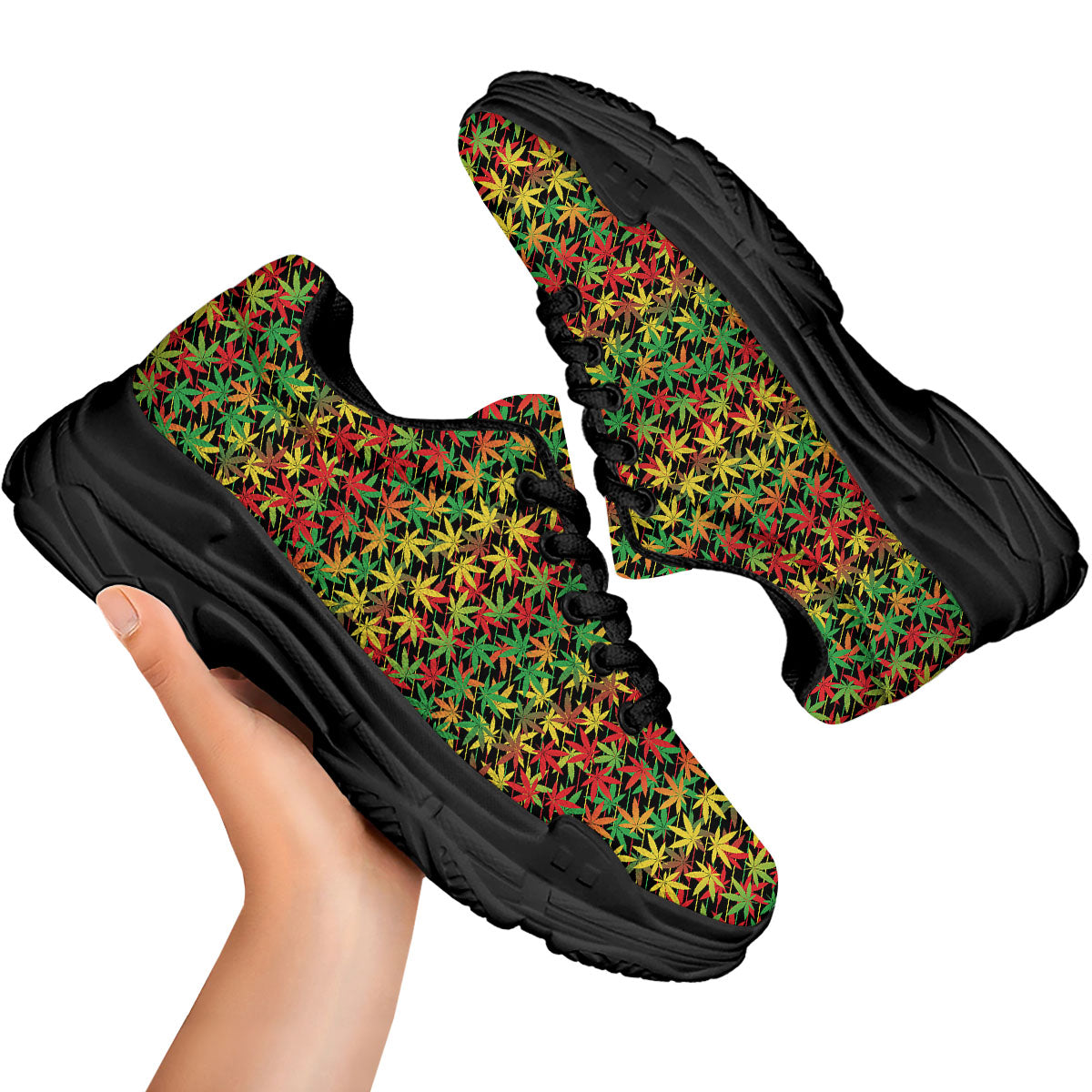 Marijuana Rasta Print Pattern Black Chunky Shoes-grizzshop