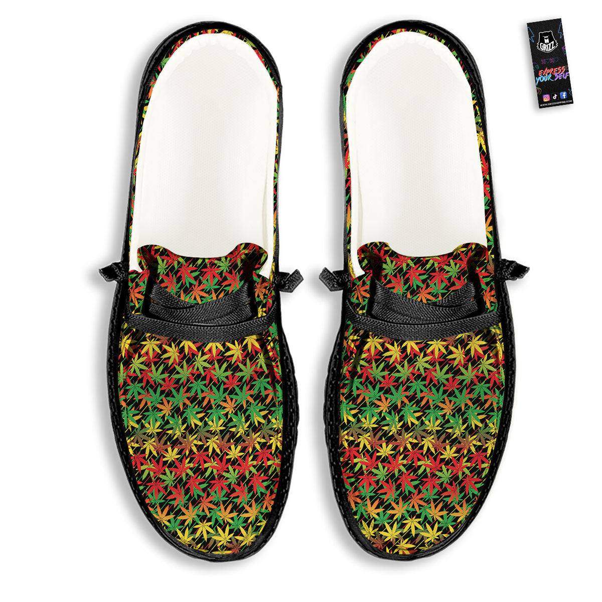 Marijuana Rasta Print Pattern Black Loafers-grizzshop