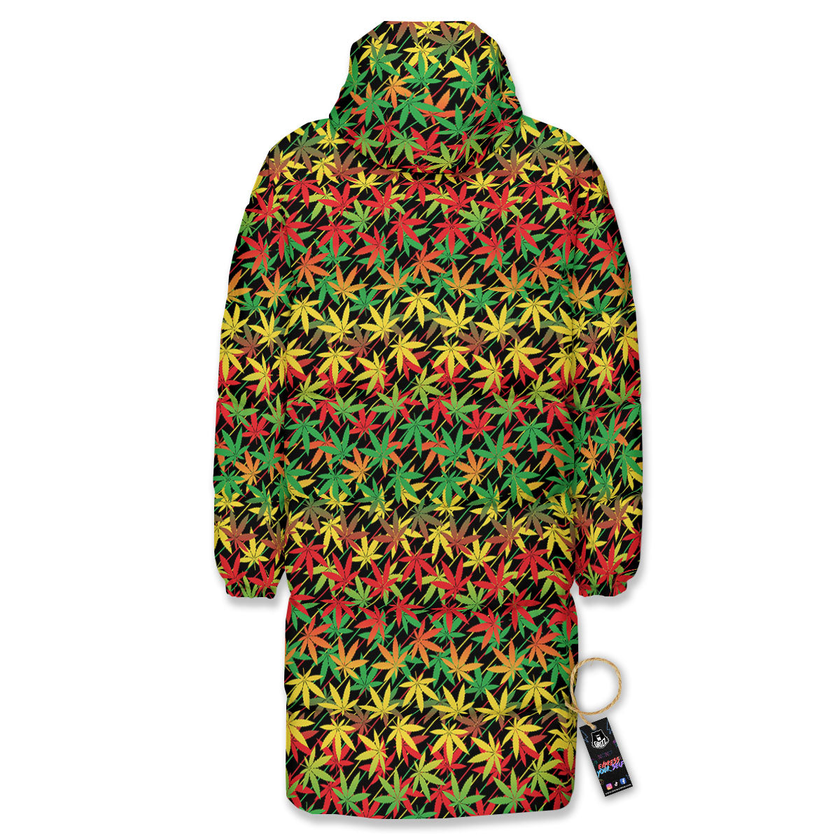 Marijuana Rasta Print Pattern Long Down Jacket-grizzshop