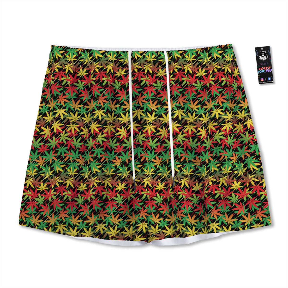Marijuana Rasta Print Pattern Mesh Shorts-grizzshop