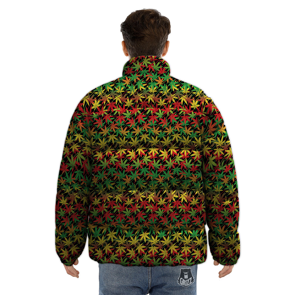 Marijuana Rasta Print Pattern Puffer Jacket-grizzshop