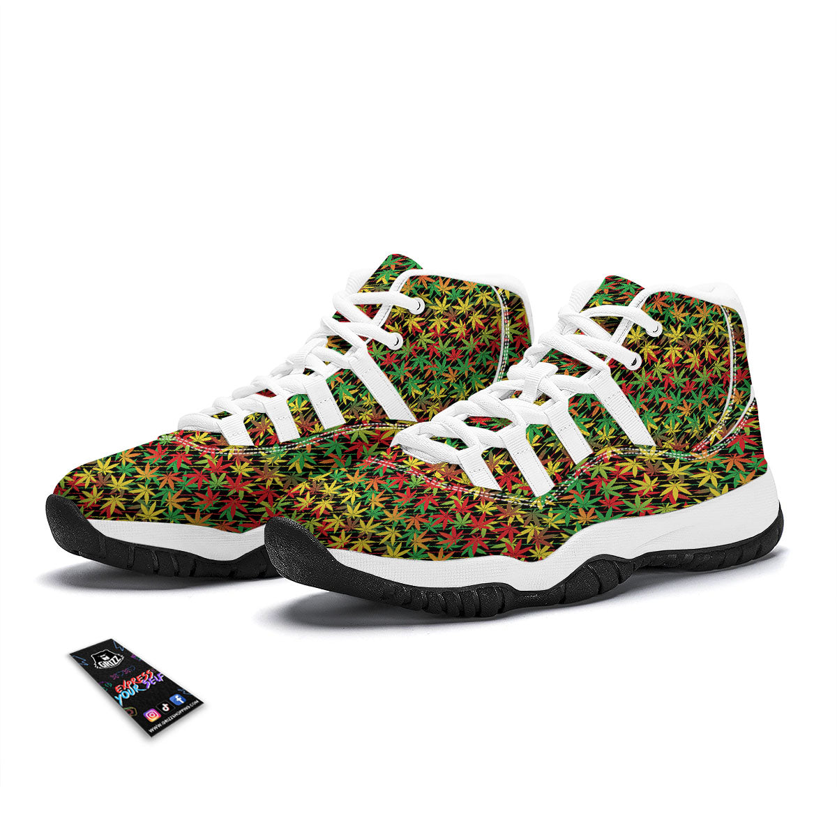 Marijuana Rasta Print Pattern White Bball Shoes-grizzshop