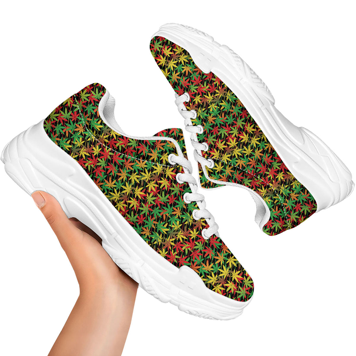 Marijuana Rasta Print Pattern White Chunky Shoes-grizzshop