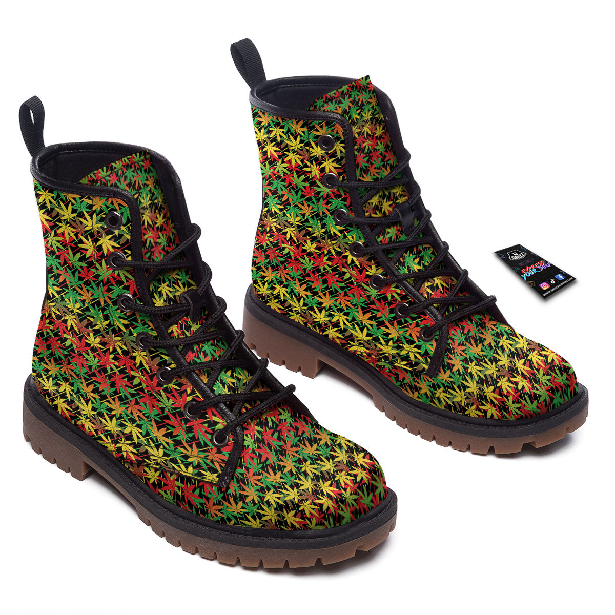 Marijuana Rasta Print Pattern Work Boots-grizzshop